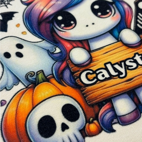 Custom White Tote Bag with Halloween Unicorn Design - Picture 3 of 7